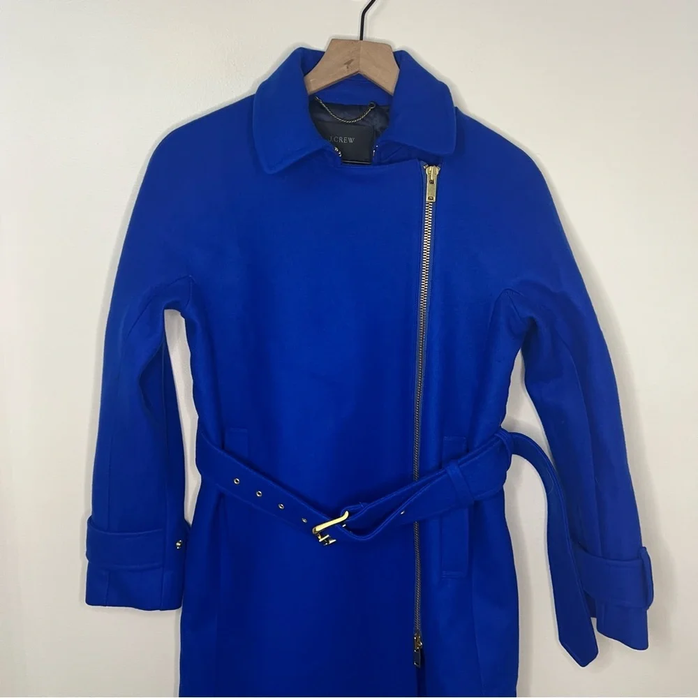 NWT J. Crew Melton Wool Coat Blue Women's Size 4P Winter Pea Topcoat Zip Front - Picture 2 of 10